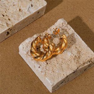 18k Gold Plated Twisted Geometric Chunky Stud Earrings